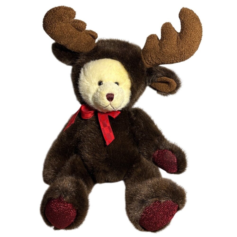 Russ Berrie 14" Christmas Plush Teddy Bear in Moose Costume BROOSE